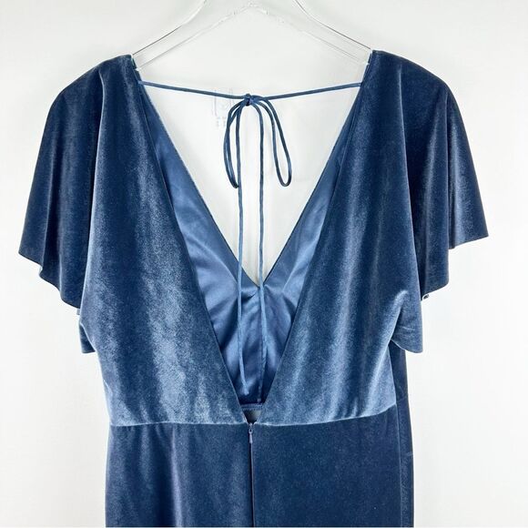 Jenny Yoo Women’s 2 Ellis Blue Velvet V Neck Open Back Tie Long Formal Dress 12 - Picture 6 of 15